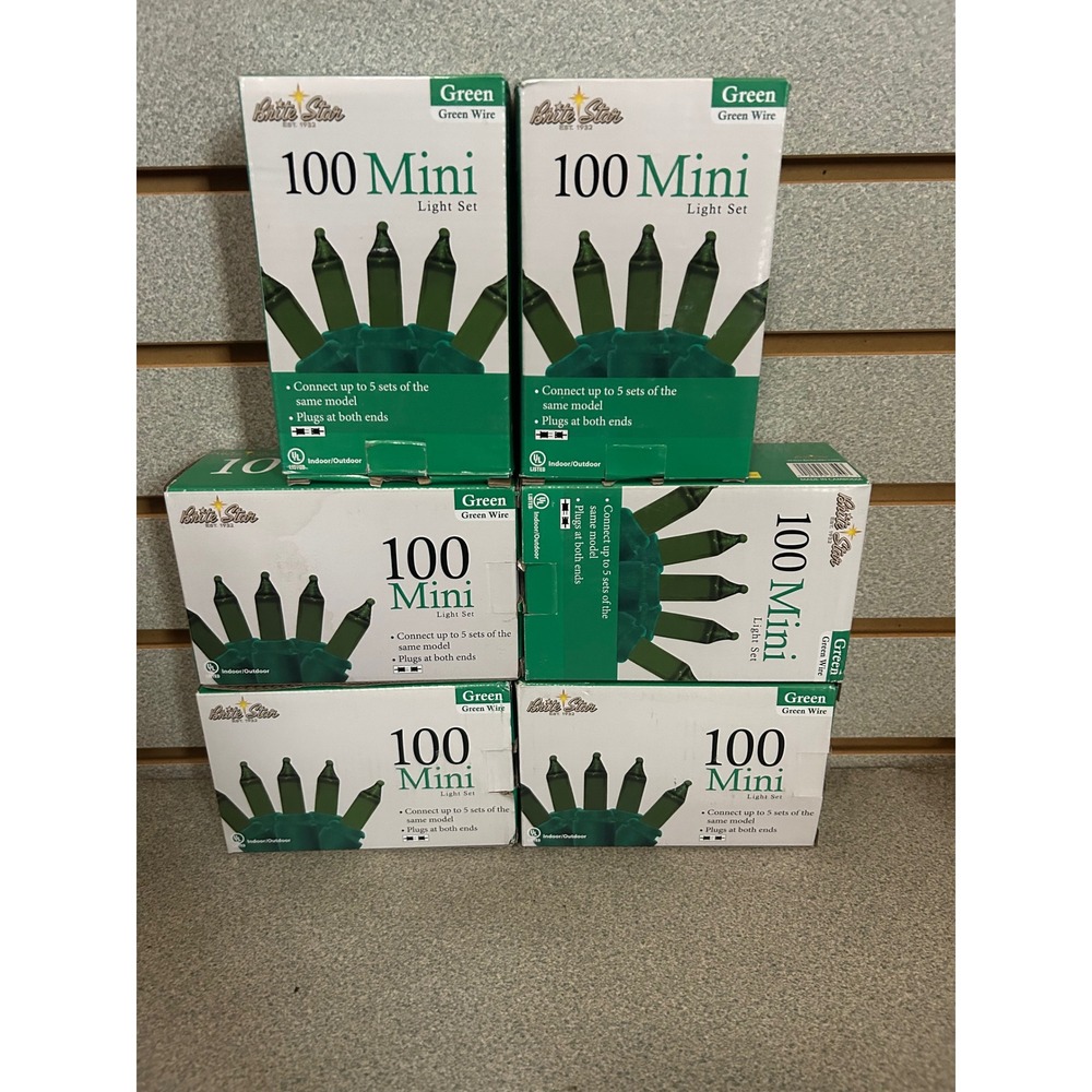 Lot of 6 Brite Star 100 Mini Light Set Green Bulbs Green Wire Indoor Outdoor